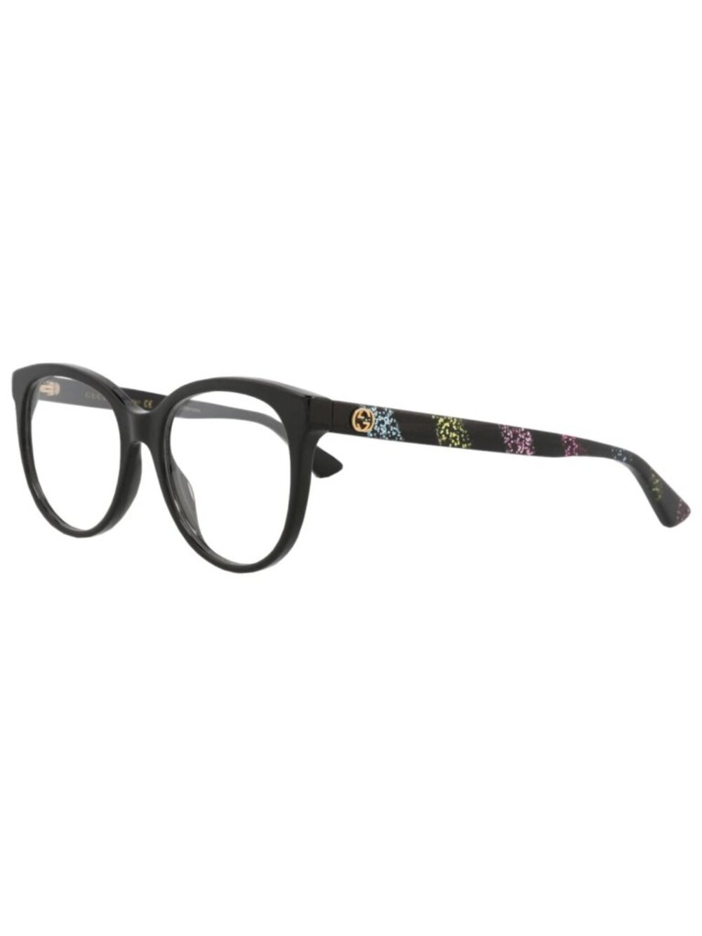 New Gucci Women's Eyeglasses Round Oval Acetate Frame Black Multicolor